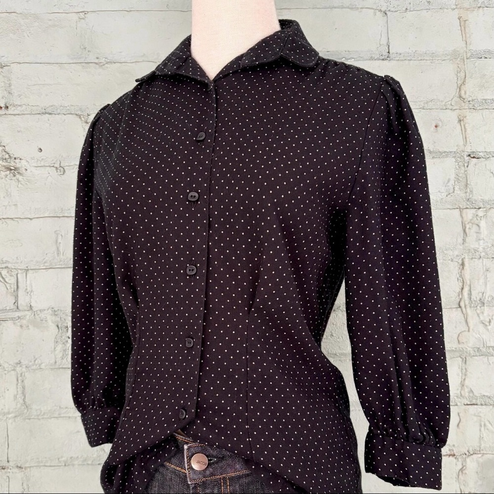 Vintage 80s Black Polka Dot Blouse